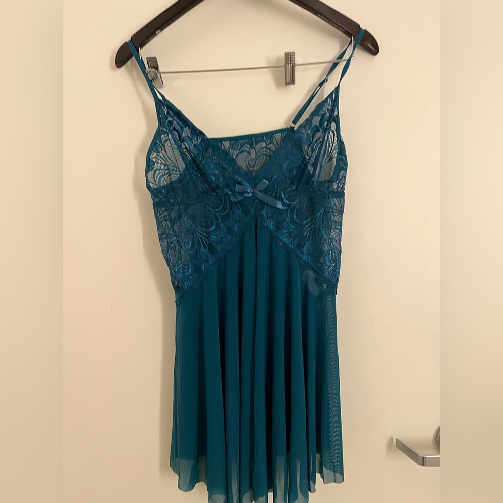 ROMWE Teal Lace & Chiffon Nighgown